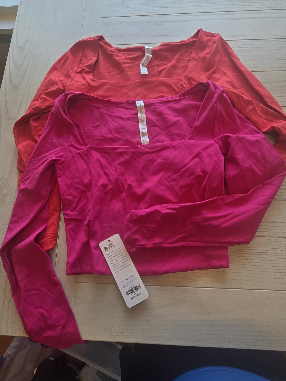Square Neck Long Sleeve Top in Fuchsia and Red - Women's